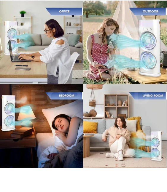 Three-Hole Spray Charging Fan – Powerful Dual-Head Air Cooler | Velvet Wheels